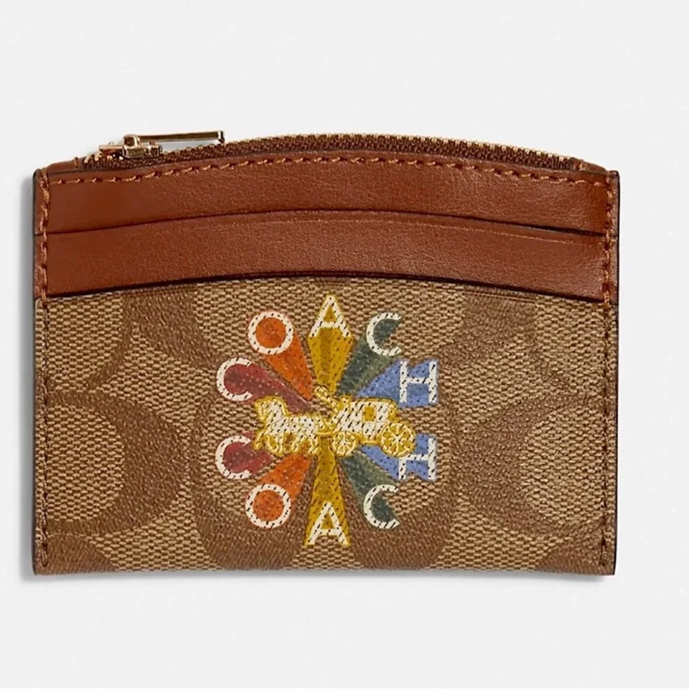 Coach Card Case In Signature Canvas With Coach Radial Rainbow